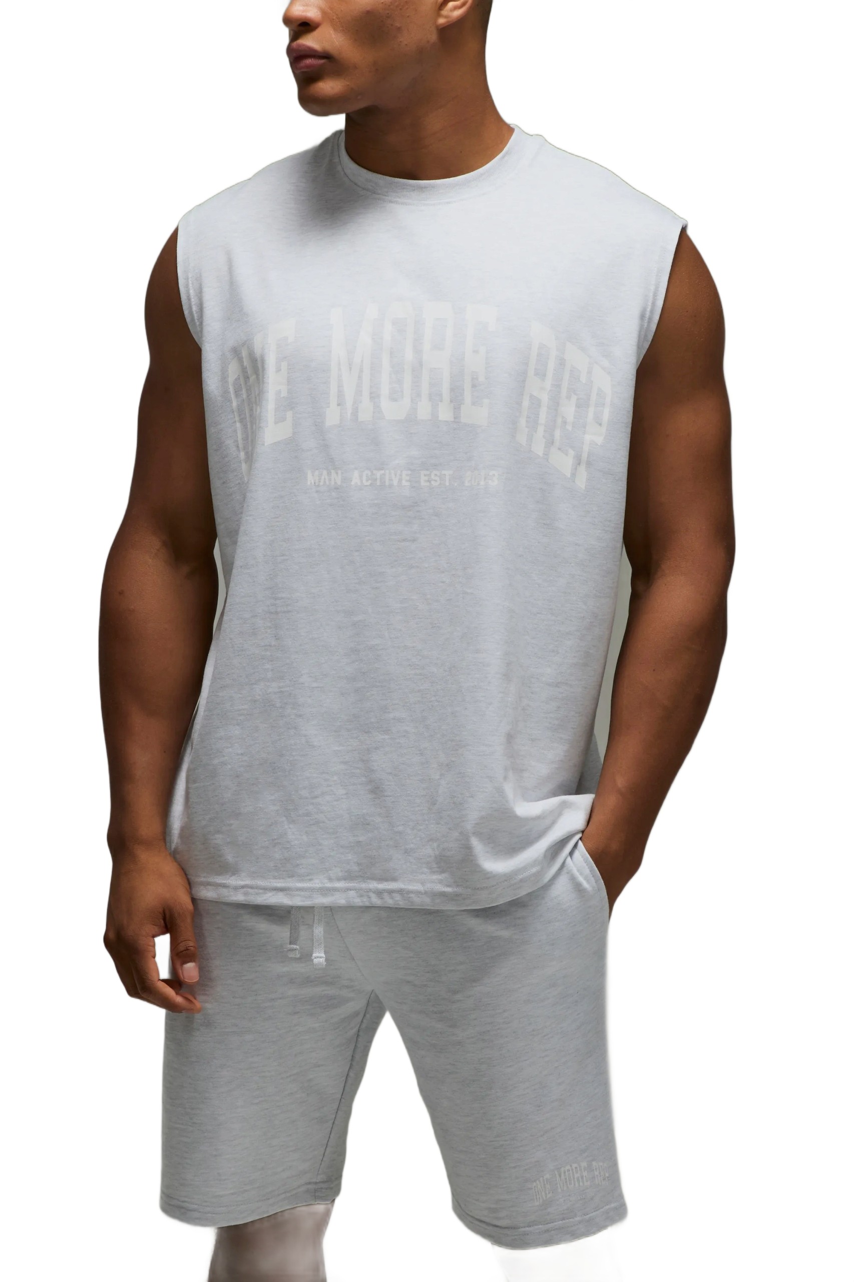 Boohooman Šedá Pánská Tepláková Souprava Bez Rukávů Krátké Kraťasy L Z3A