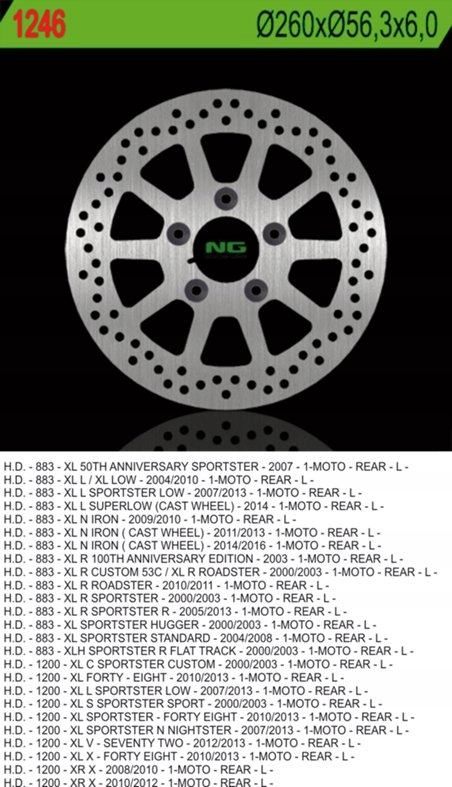 Ng Brzdový Kotúč Zadný Harley Davidson 883/1200 (260X56,3X6) (5X10,5 MM)