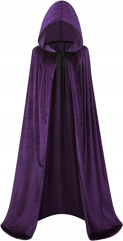 DŁUGA PELERYNA FIOLETOWA CZARODZIEJ STRÓJ NA HALLOWEEN BAL KARNAWAŁ 182/188 Rozmiar 182-188