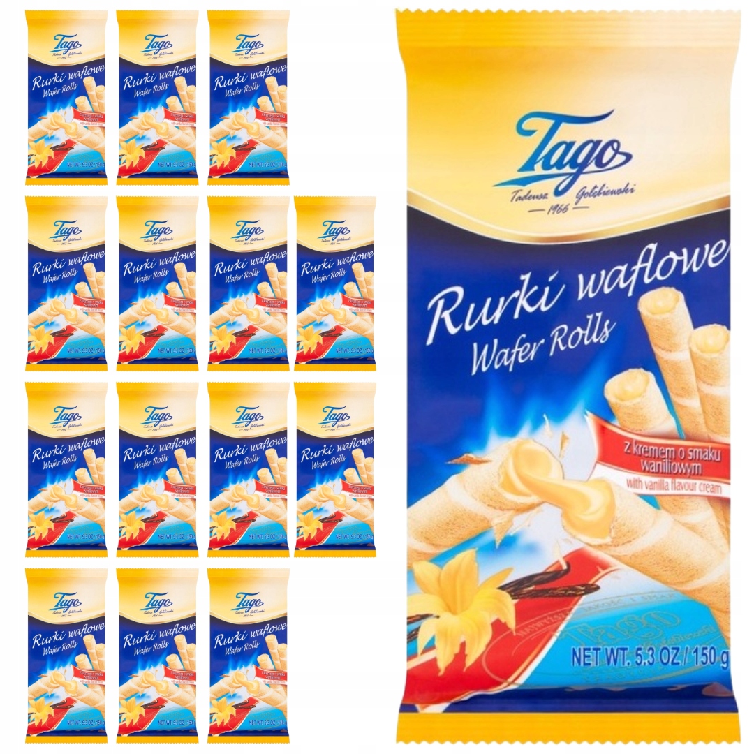 Levně Tago Vaflové trubičky s krémem a vanilkovou příchutí 150 g x 14 kusů