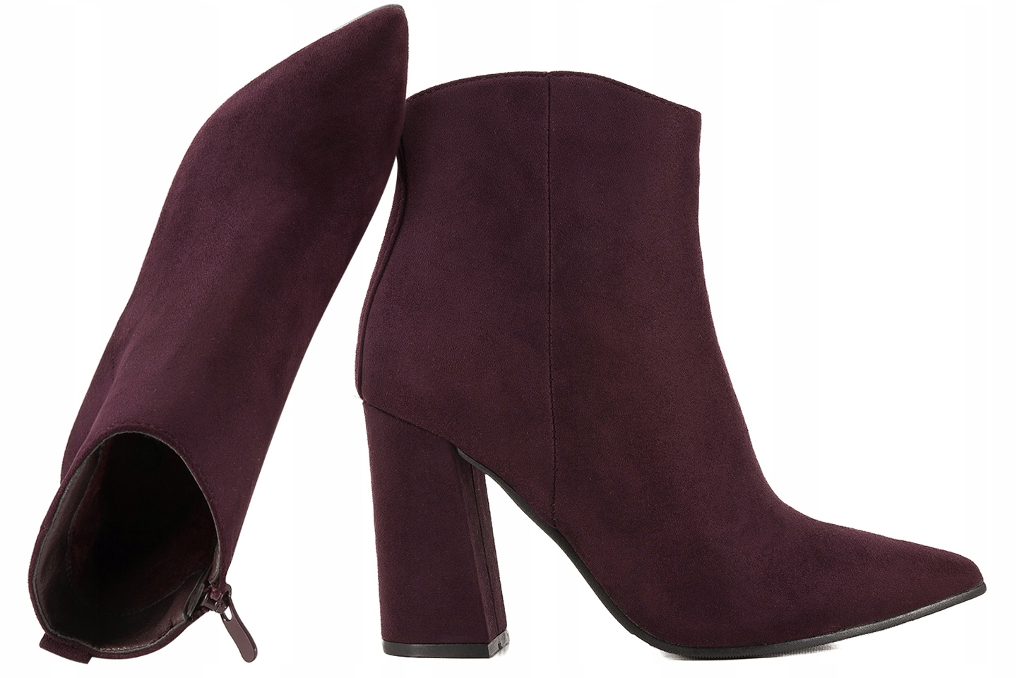 Jezzi 9BT35-1485 Zimní Krátké Kotníkové Boty S Podpatky, Eko Semiš, Švestka