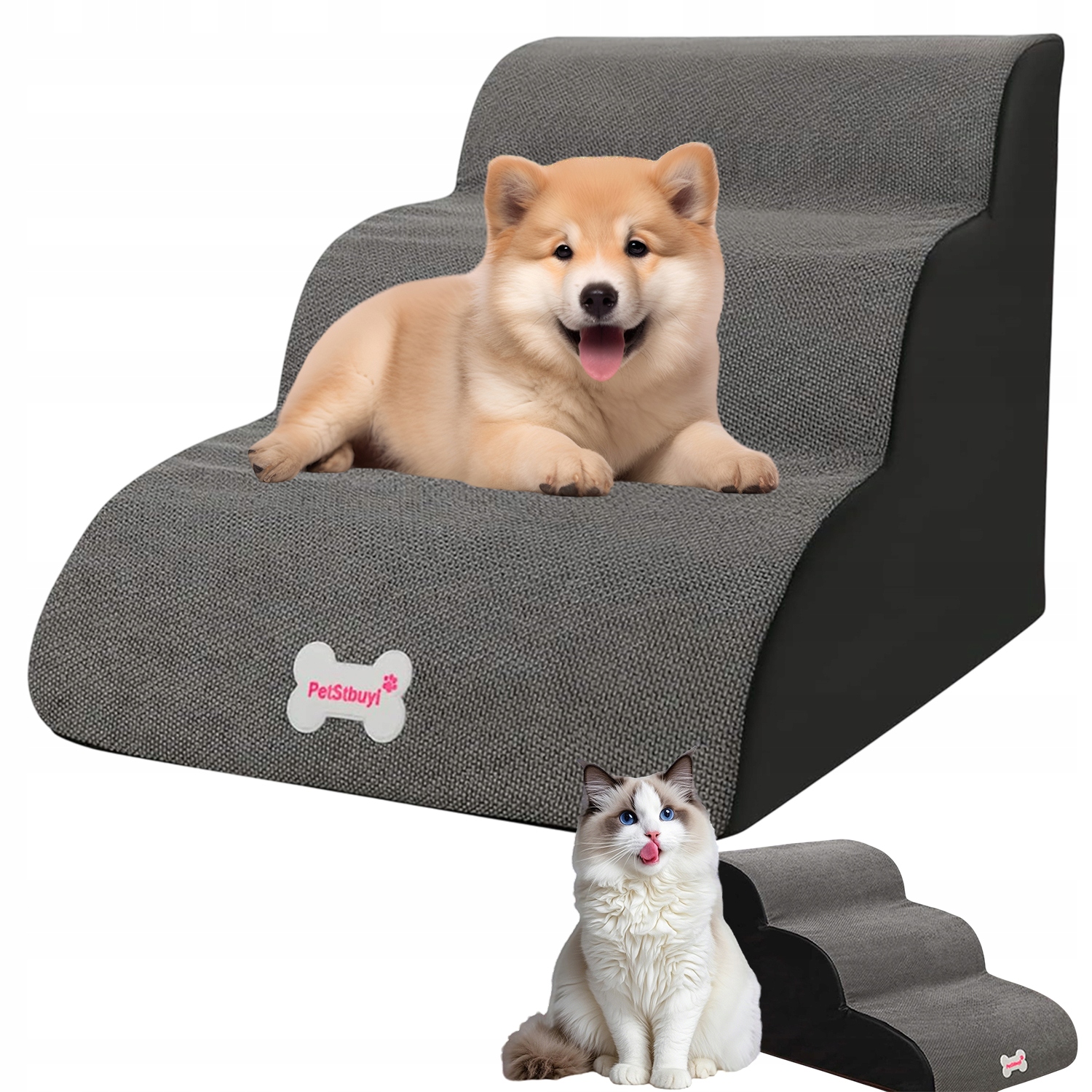 Levně Pěnové Schody Pro Psa, Snadno Omyvatelné, Tři Stupně, Pěnová Pohovka Šedá