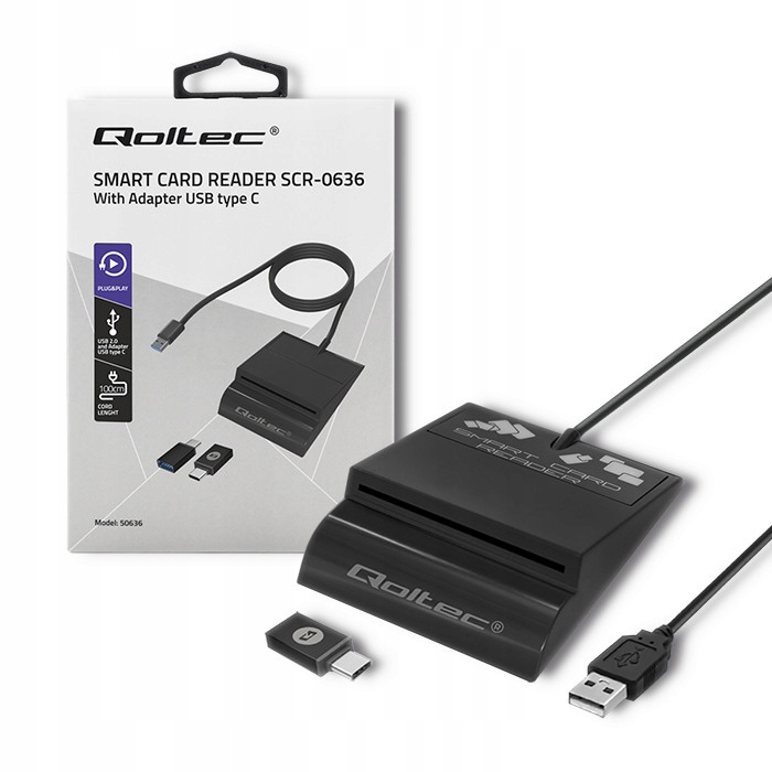 

Qoltec Inteligentny czytnik chipowych kart Usb C