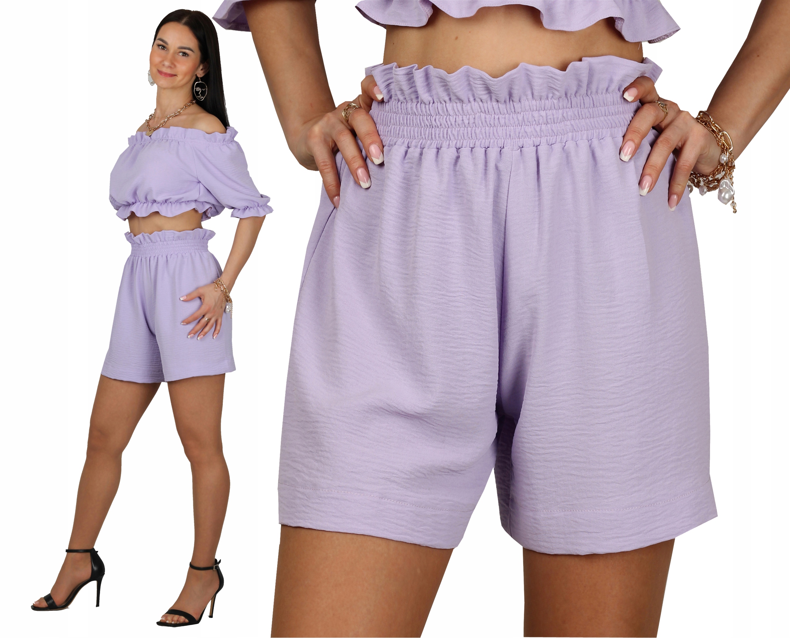 

L/XL Spodenki Aga Liliowe szorty spodenki guma
