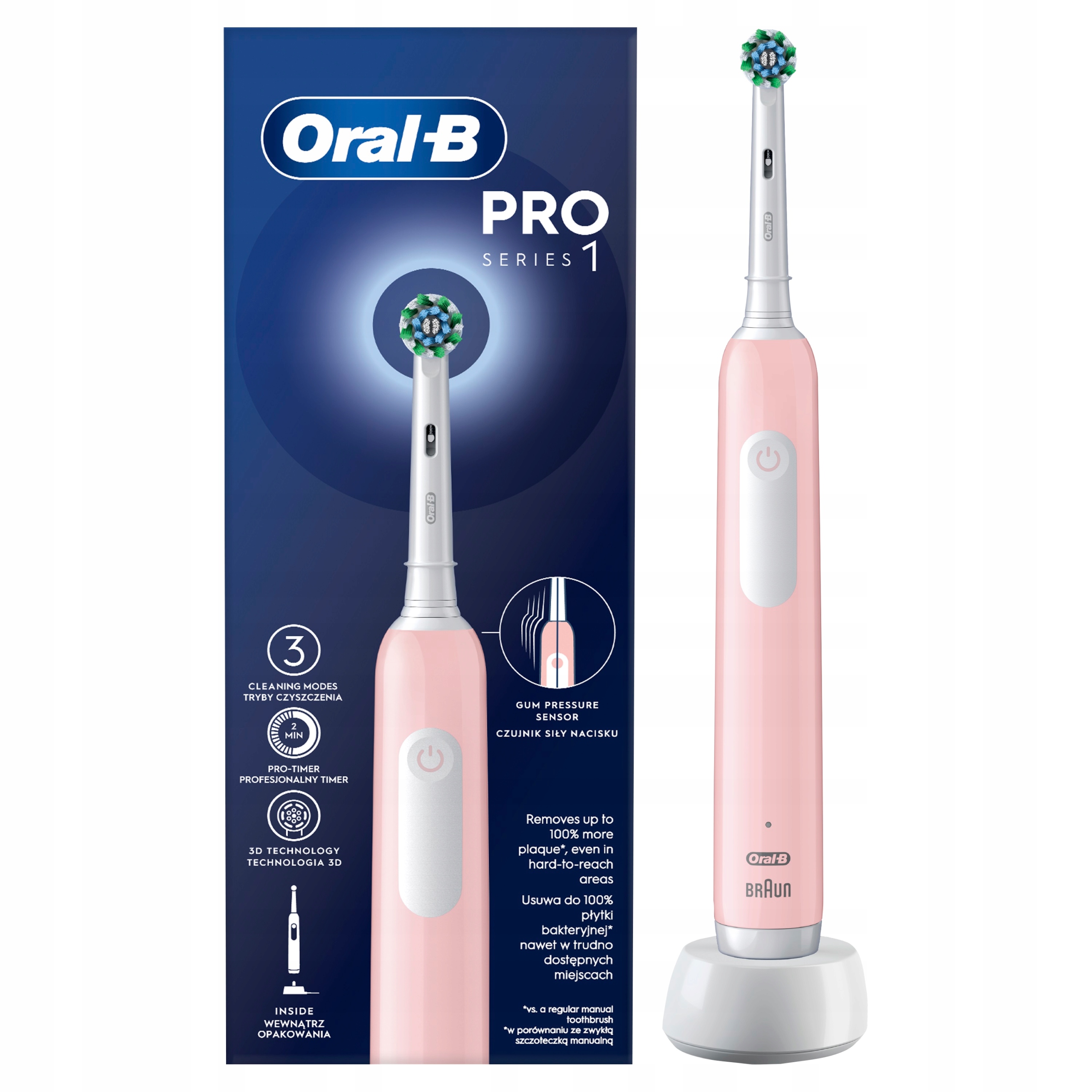 Elektrický zubní kartáček rotační Oral-B Pro 1 Pink Cross Action růžový