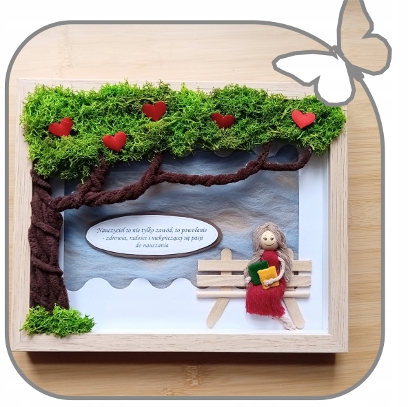 Poděkování dárek pro učitele s 3D věnováním strom z mechu lavice