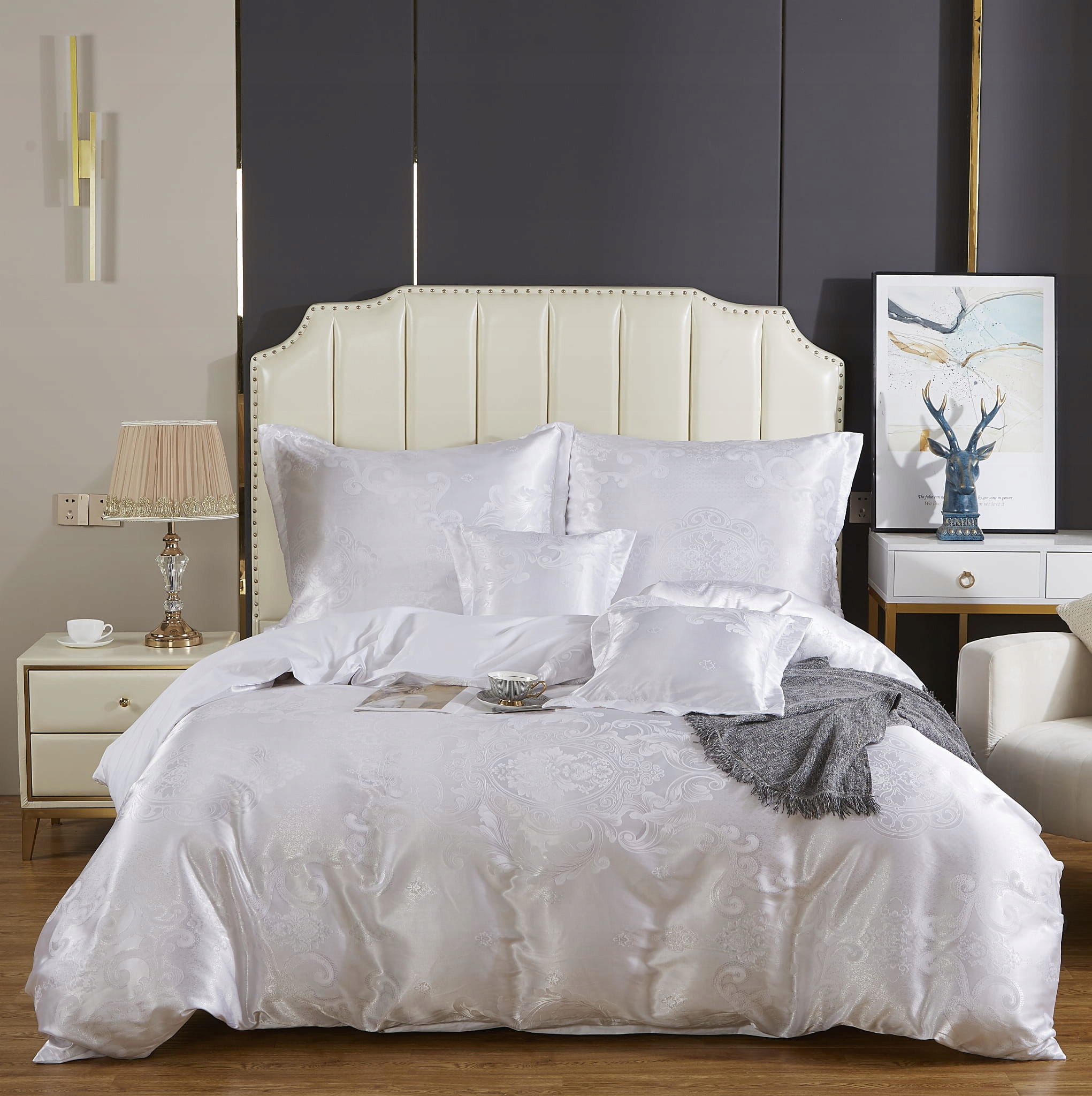 Posteľná Bielizeň atlasová vyšívaná 160x200 exkluzívny biely ornamentový vzor AT004