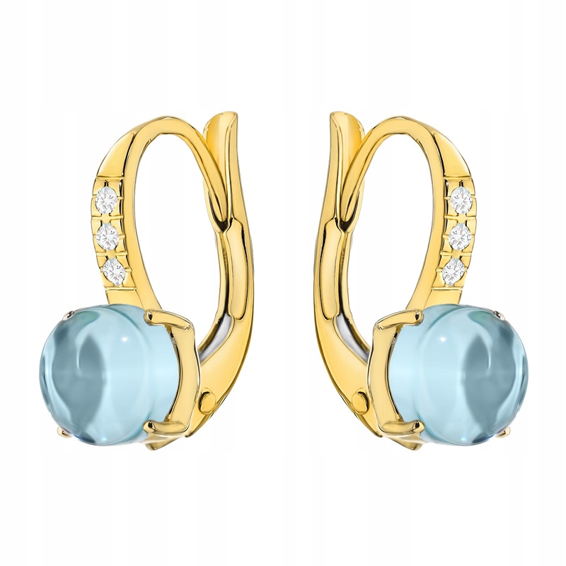 Zlaté Náušnice Dámské pr. 585 Anglické čárky Modré Zirkony 14k