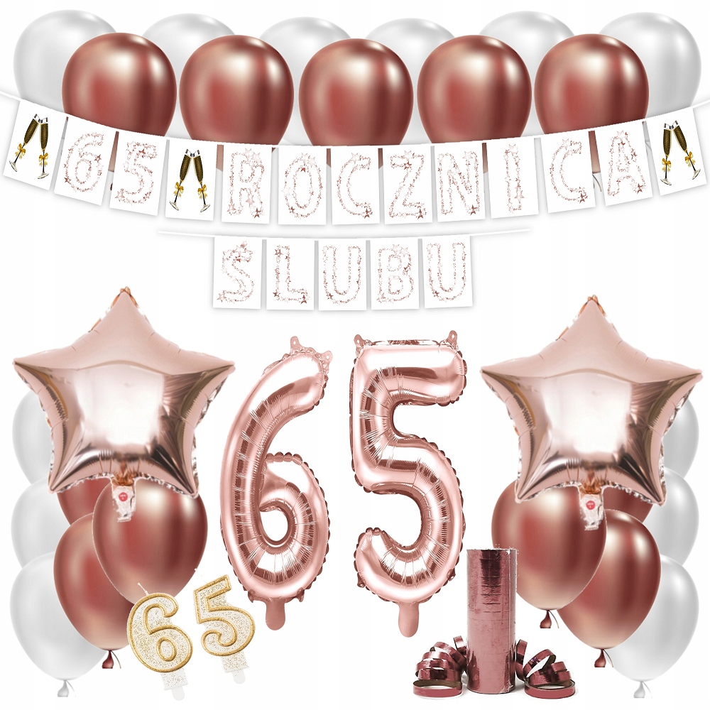 

Zestaw Balony 65 Rocznica Ślubu Rose Gold Girlanda