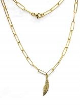 Řetízek pozlacený, velké očka s perem, peřím, stříbro ryzost 925