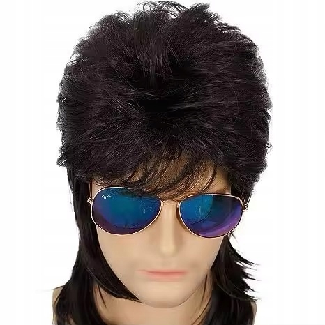 PERUKA lata 80 90 RETRO ITALO DISCO MĘSKA WŁOSY PRZEBRANIE STRÓJ DRESIARZ Kolor włosów czarny