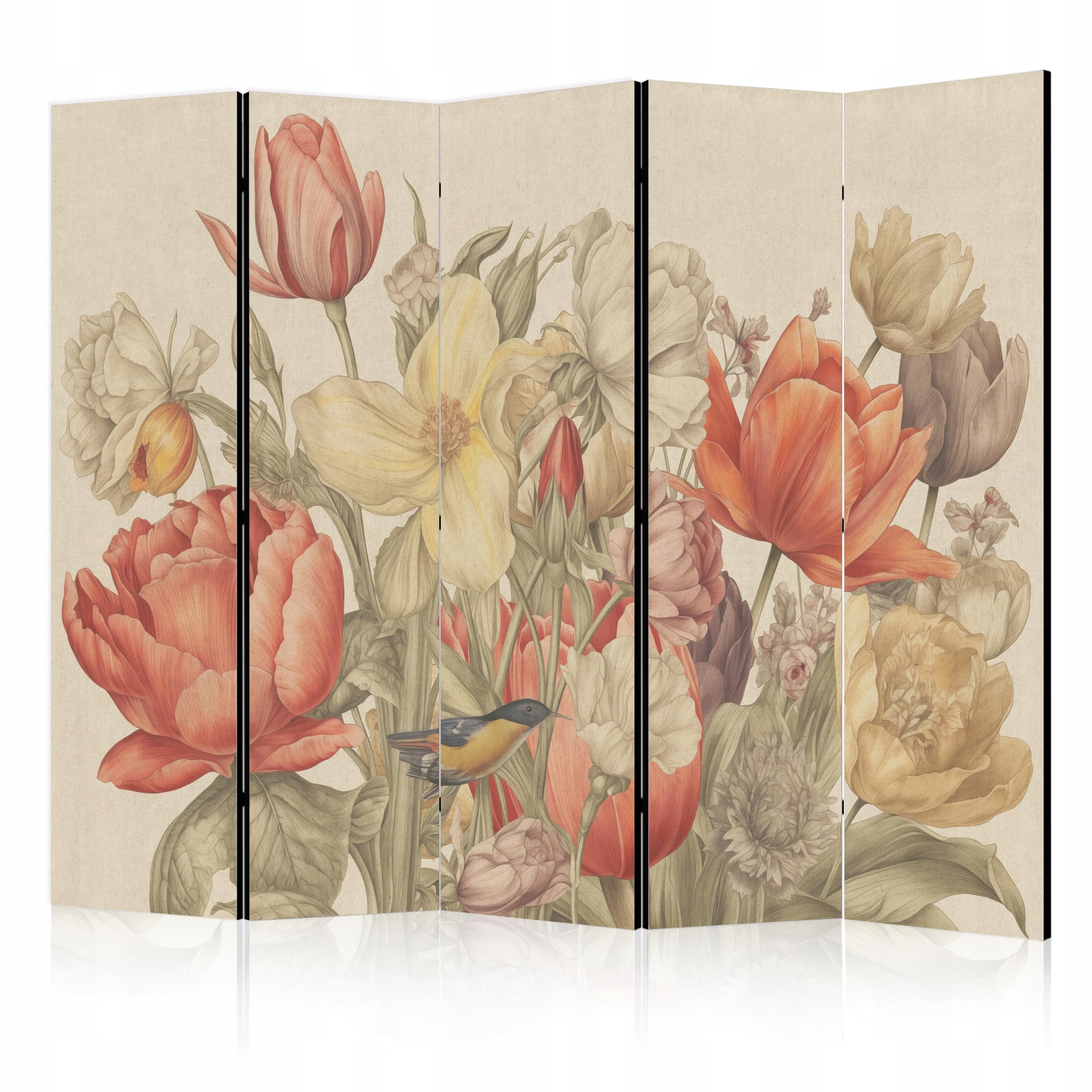 Paraván Akustický Pokojový 5-DÍLNÝ Polní Květiny Tulipány Retro 225x172
