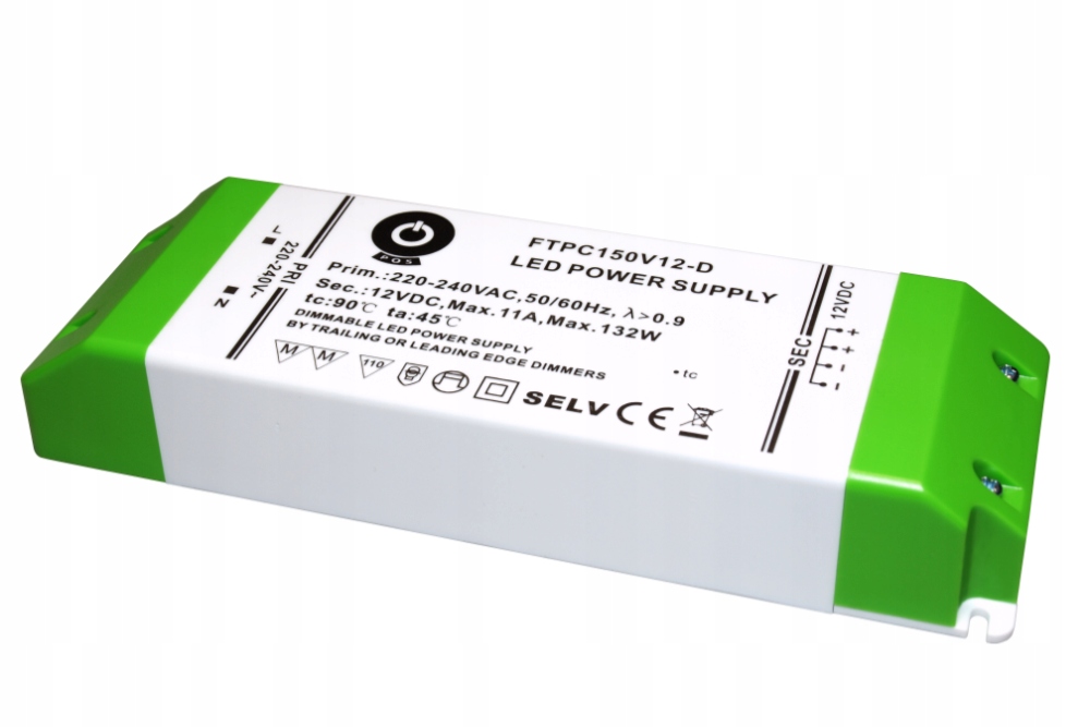 FTPC150V12-D: Led zdroj 12V/11A 48-132W CV, slim plastové pouzdro, Dimming A