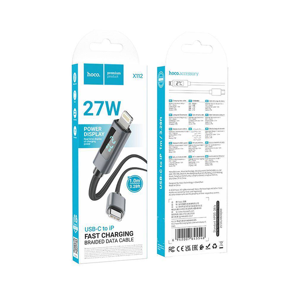 Hoco Kabel Typ C Do Lightning Z Wyświetlaczem Pd 27W X112 1 M Czarny