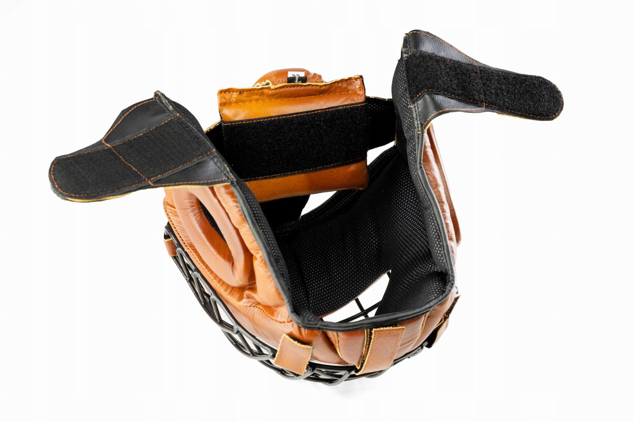 KASK BOKSERSKI TRENINGOWY Z MASKĄ KRATĄ SKÓRA RETRO EVOLUTION Rozmiar L