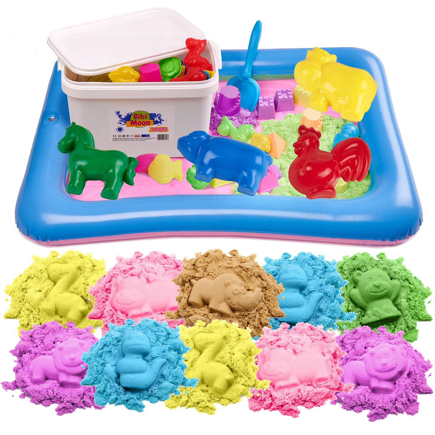 BibiMoon Piasek Kinetyczny 10kg ZESTAW PIASKOWNICA FOREMKI