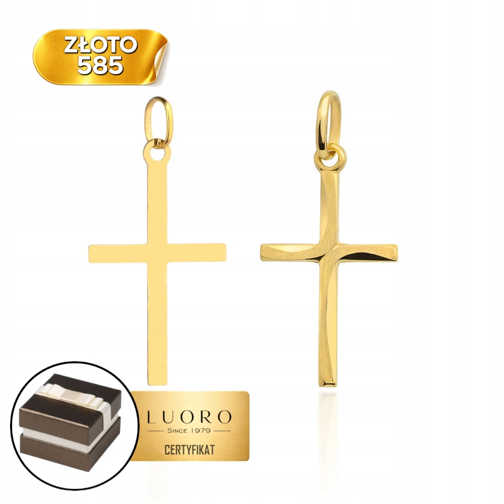 Zlatý Křížek 585 14K Oboustranný Saténový A Hladký 2,7 CM Prestižní