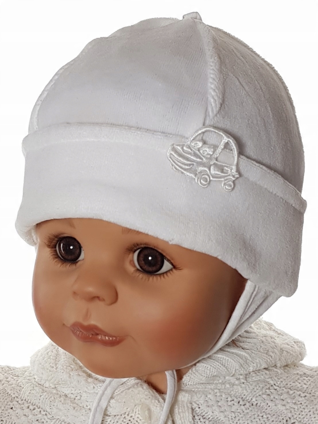 

Chłopięca Czapka Autko Welur Wiązana Uszka 0-9M 6K
