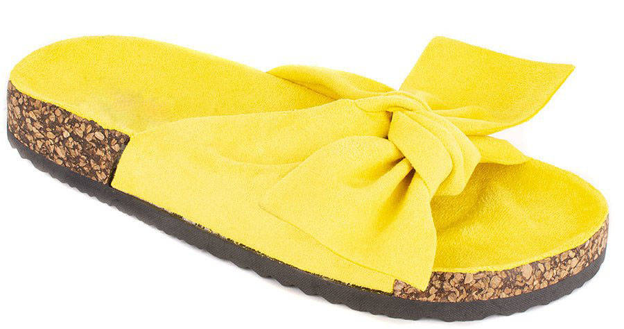 4191 ŻÓŁTE ZAMSZOWE KLAPKI Z KOKARDĄ NA KORKU 36