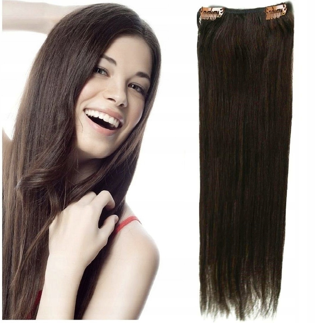 Clip-in Příčesek Do Vlasů 100% Přírodní Páska Dopinka 50 CM tmavě hnědá 2