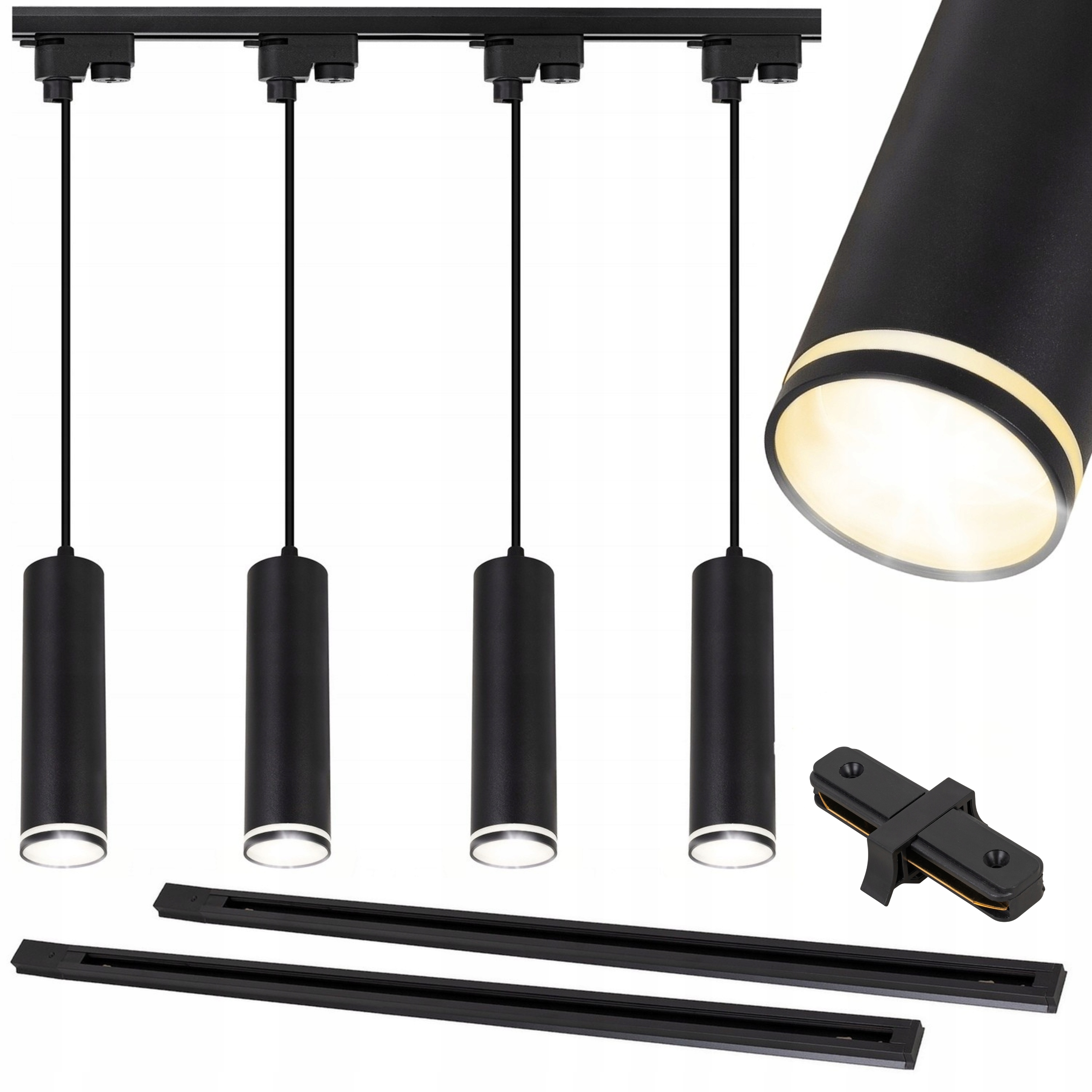 Sada kolejnicového osvětlení 4x lampa GU10 kolejnice 2x1 m Černá závěsná Tuba Led