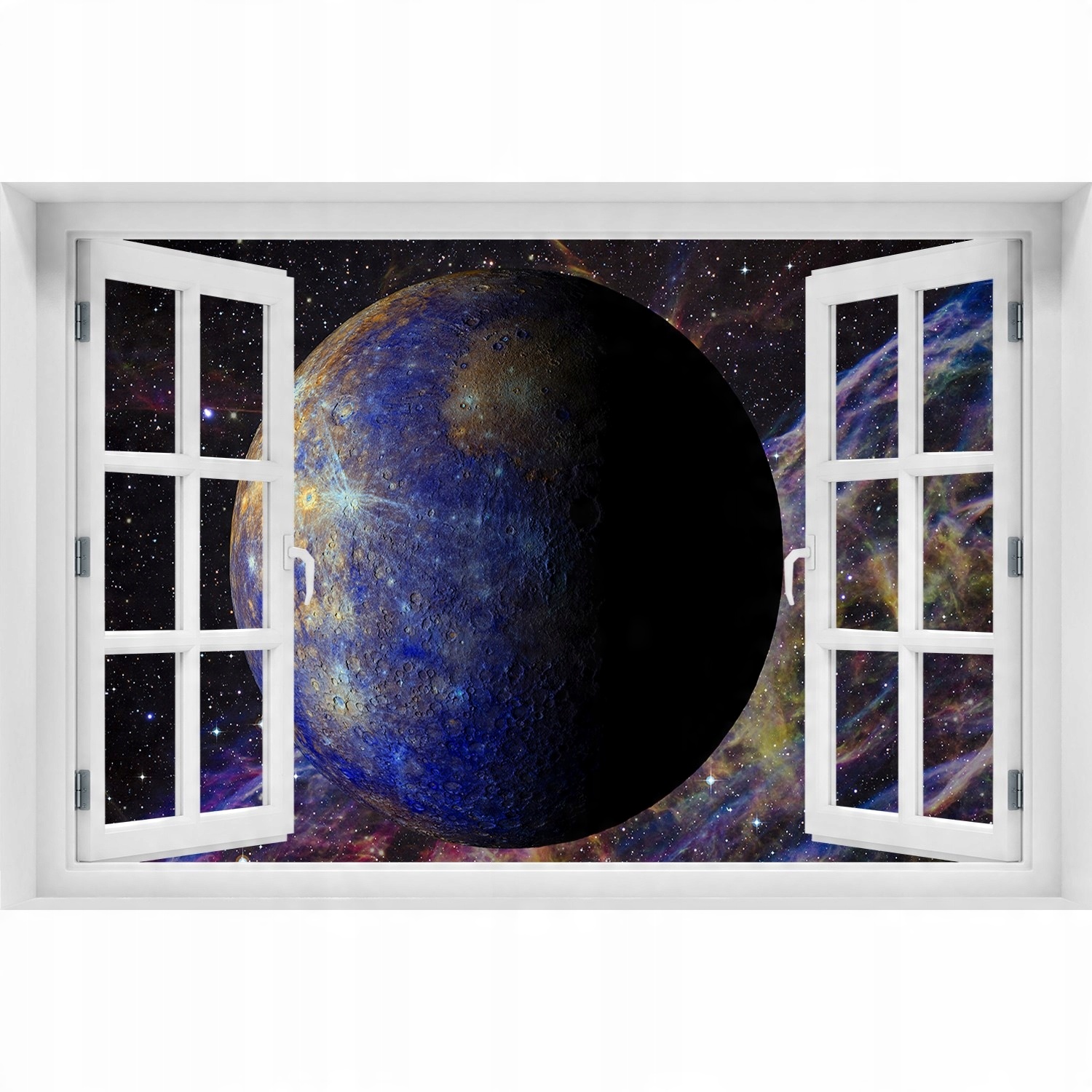 

3D Okno Naklejka na ścianę Samoprzylepna Merkury