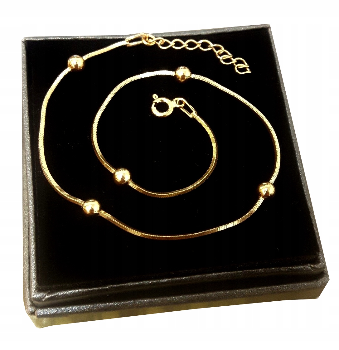 

zŁota bransoletka na nogę żyłka kulki srebro 925