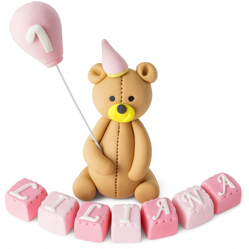 Levně Sada figurek a cukrových dekorací na dort – Medvídek s balónkem, jméno a číslo