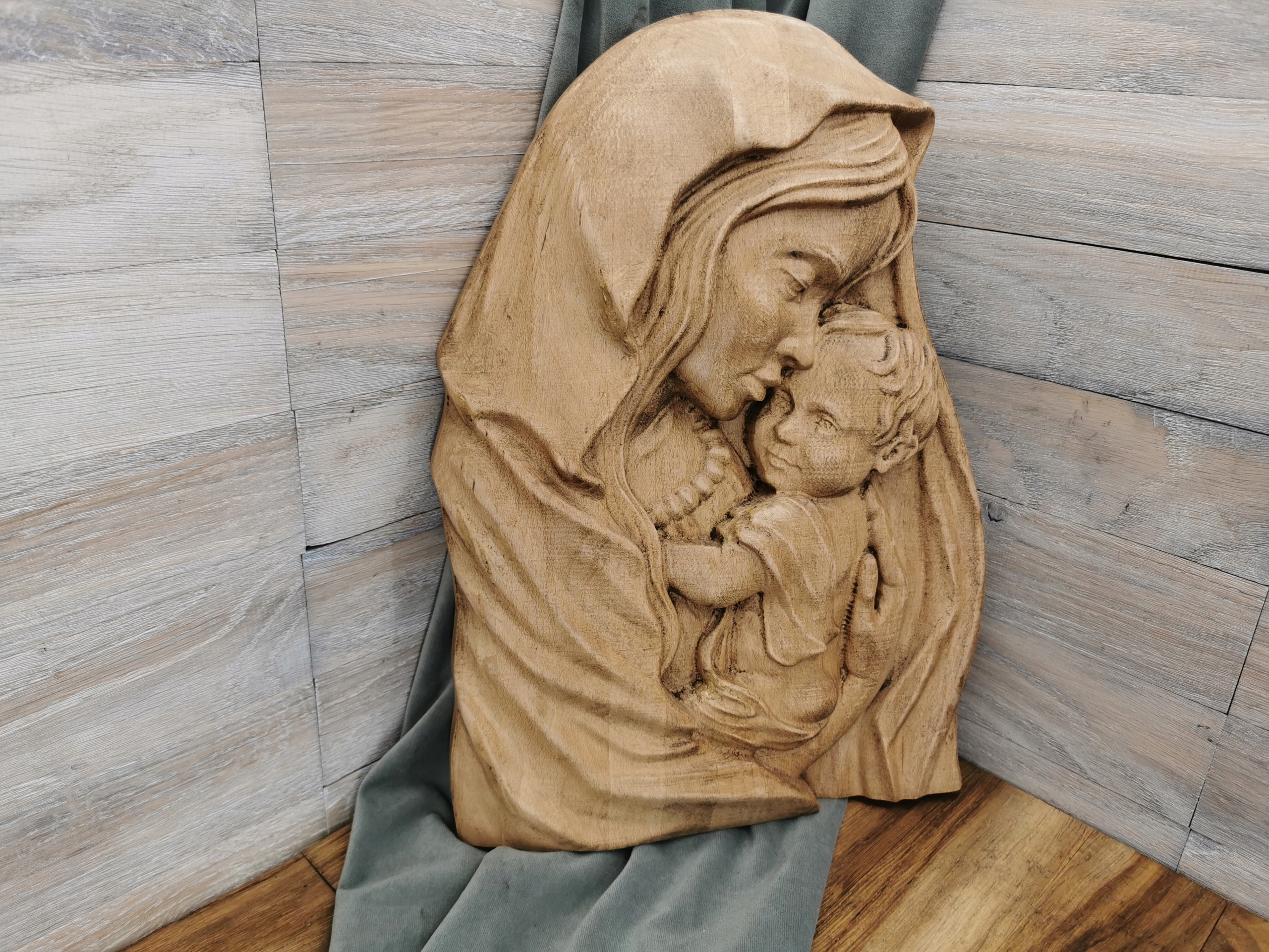 Dřevěný prostorový obraz dárek svatba Madona z Dítě Maria Ježíš 50