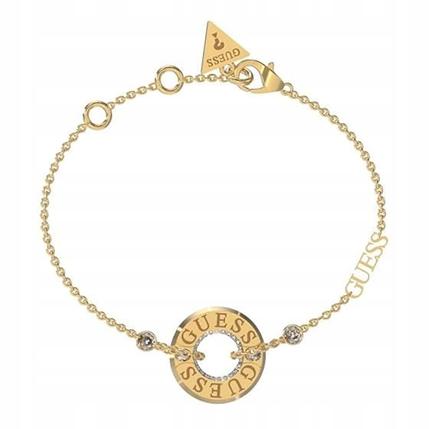 Dámský zlatý náramek Guess zirkon, kolečko 19 Cm