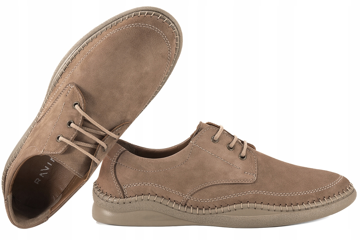 Ravini 611 Pánské Kožené Polobotky Casual Nubuk c.bež Béžová 45