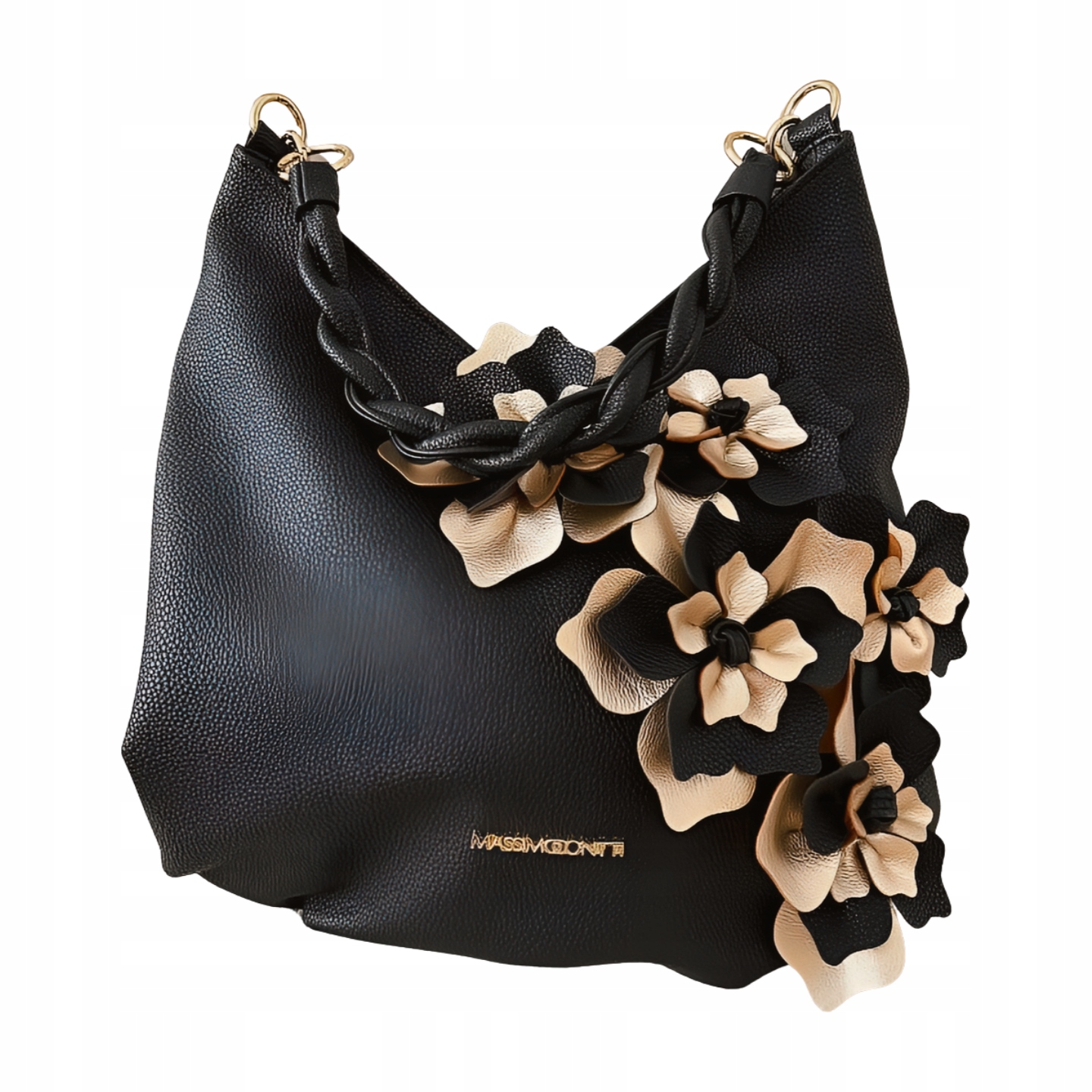 Massimo Contti torba shopper na ramię czarna kwiaty