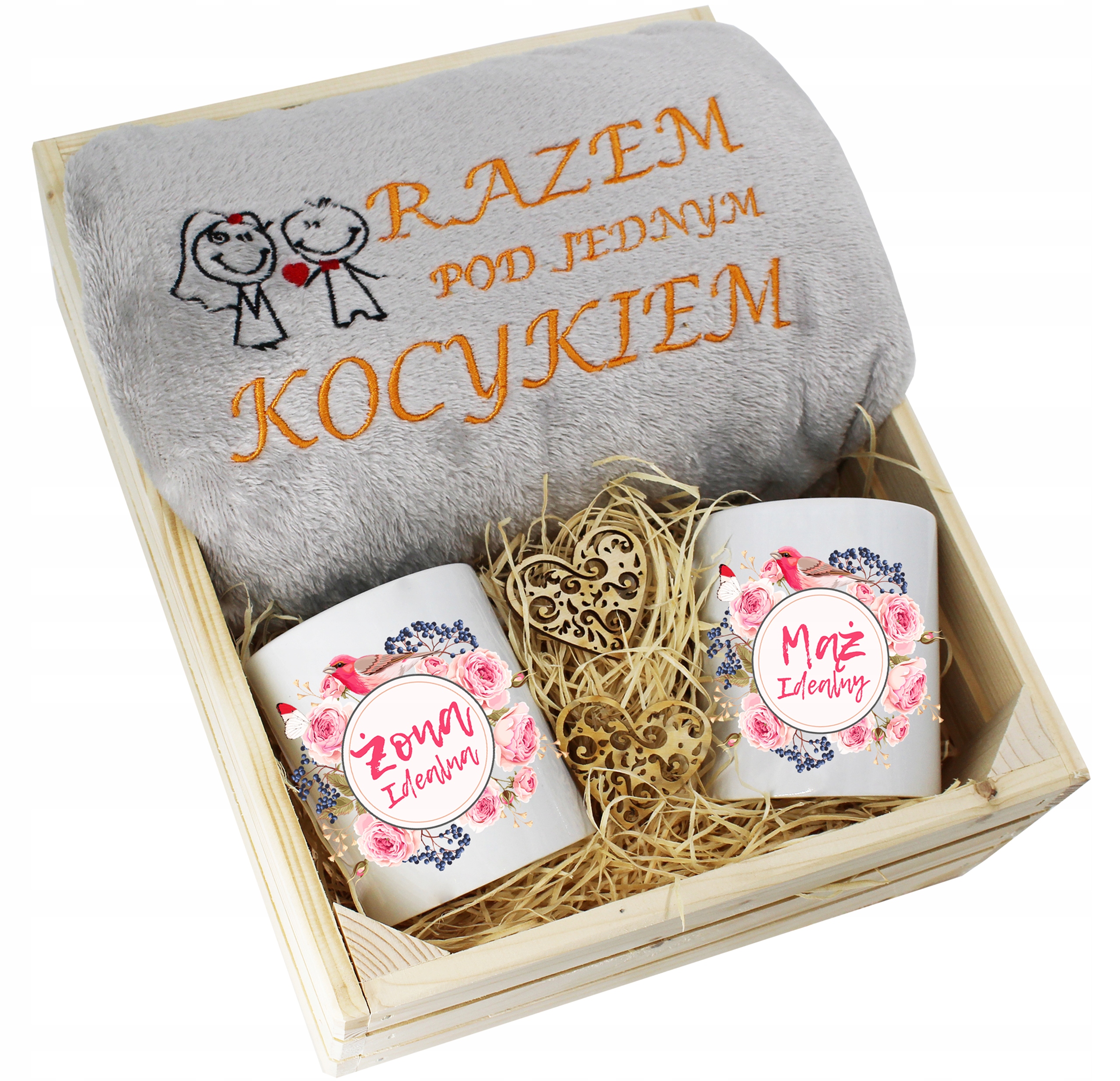 Ślubny Zestaw Koc 160x200 Kubki Żona Mąż
