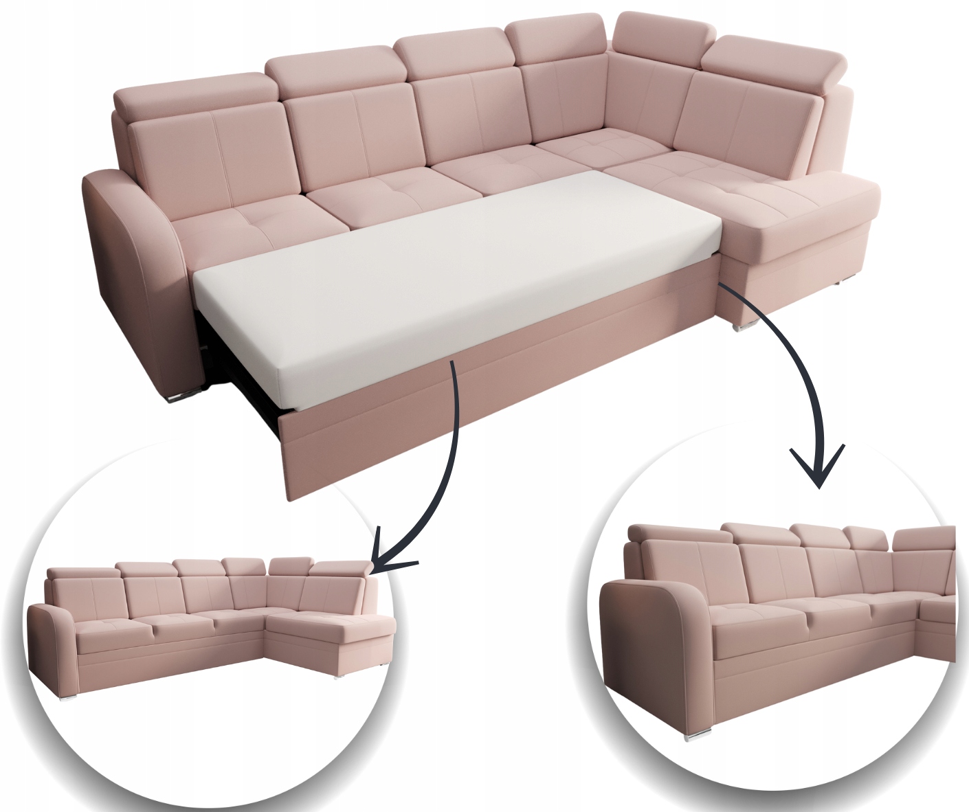 Rohová Sedací Souprava Rozkládací 304X180 Opěrky Hlavy Funkce Spaní Skladová Nabídka Elena