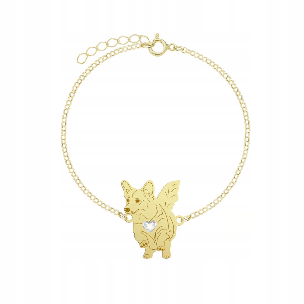Zlatý náramek s psem Welsh Corgi Pembroke 925 Dárek Gravírování Bonus