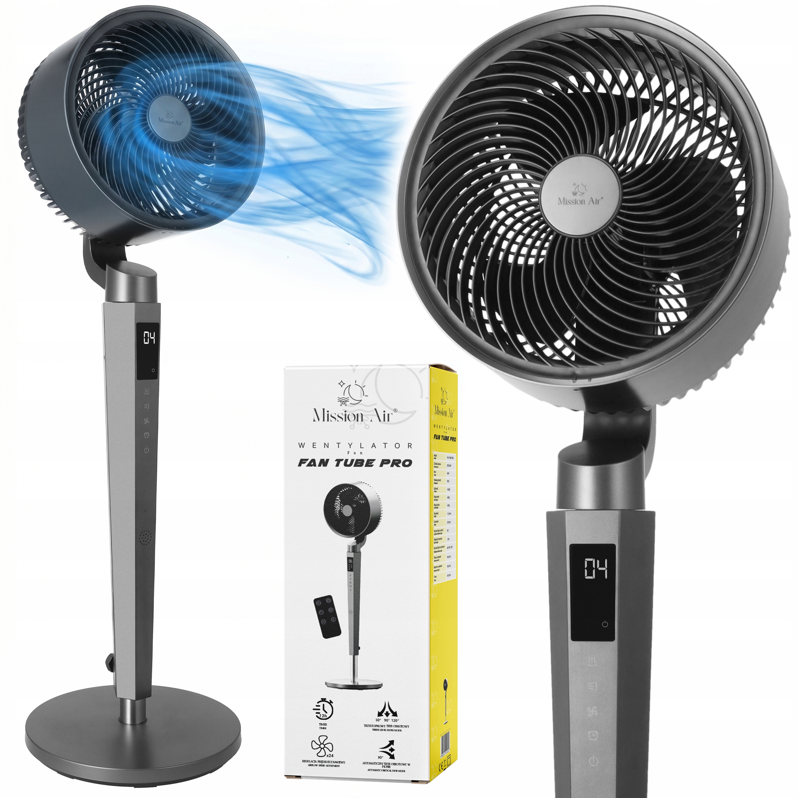 Podlahový Ventilátor stojanový ventilátor otočný časovač Tube Pro oscilácia 3D