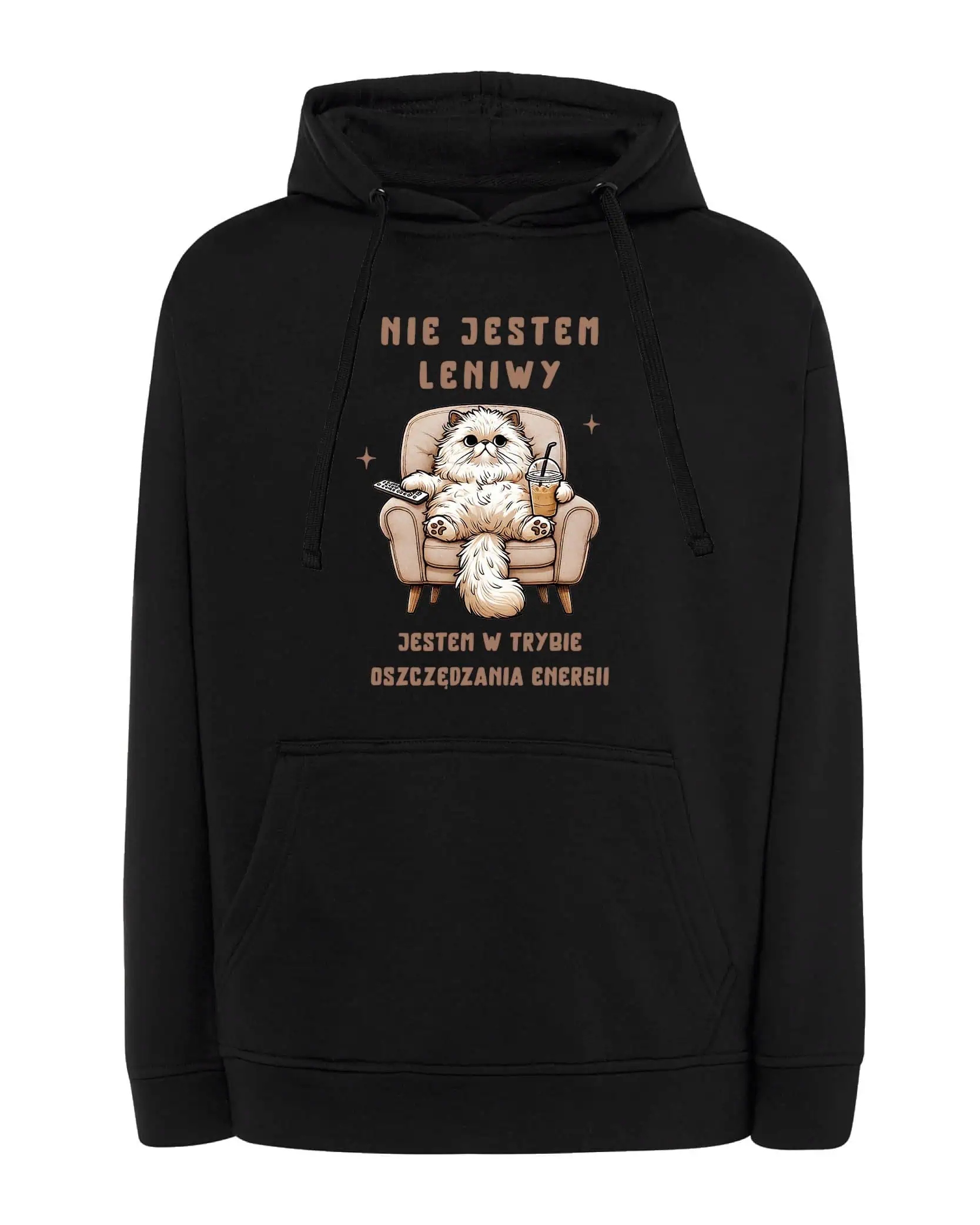 Mikina s kapucí Kočička Vtipný Text Leniuch Černá XL