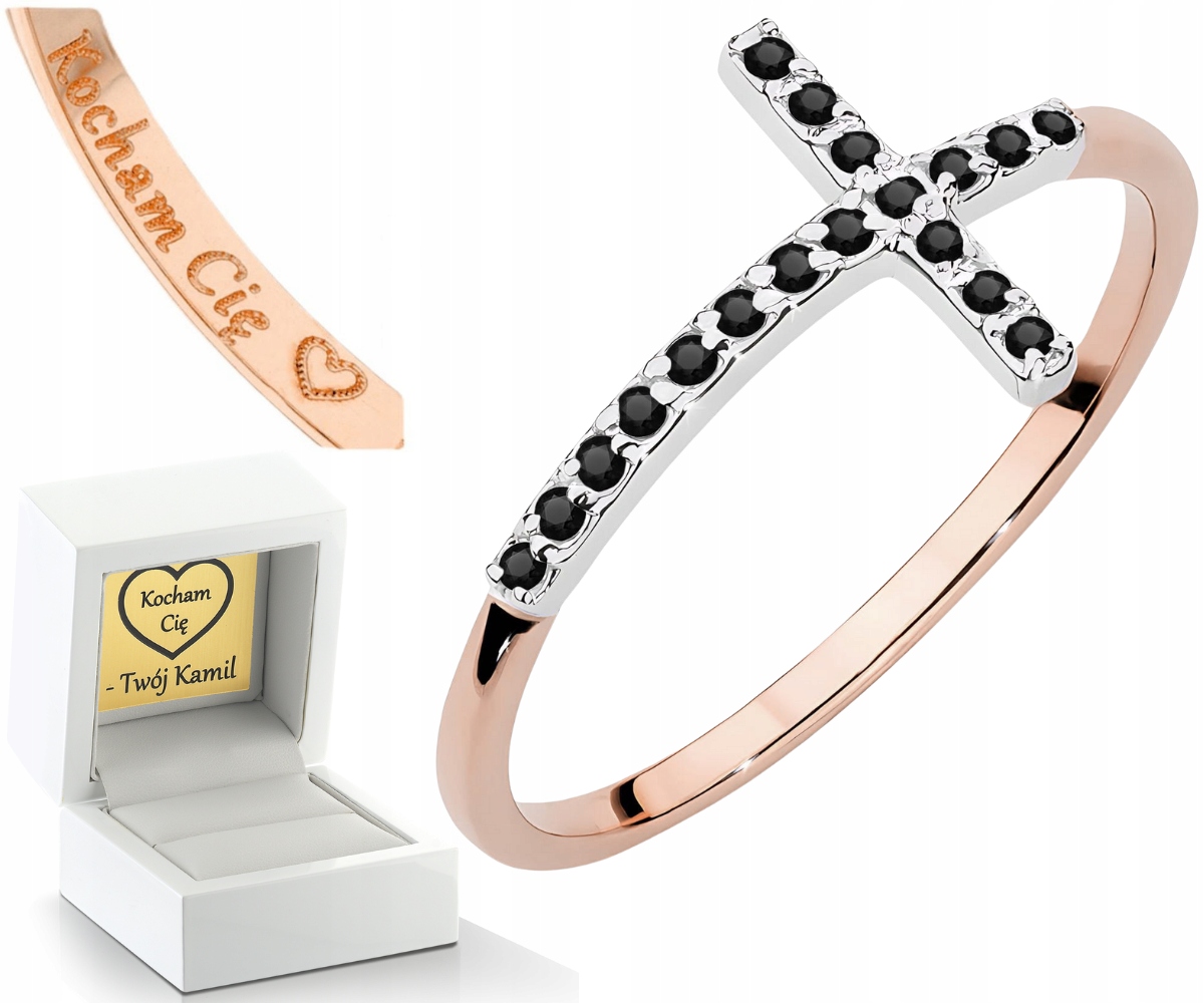 Růžové Zlato Prstýnek Černé Brilianty 585 Gravírování Bonus Dárek