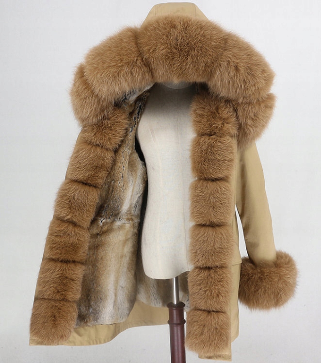 Kurtka Parka Futro naturalne Królik Lis Jenot 38 M Rozmiar M