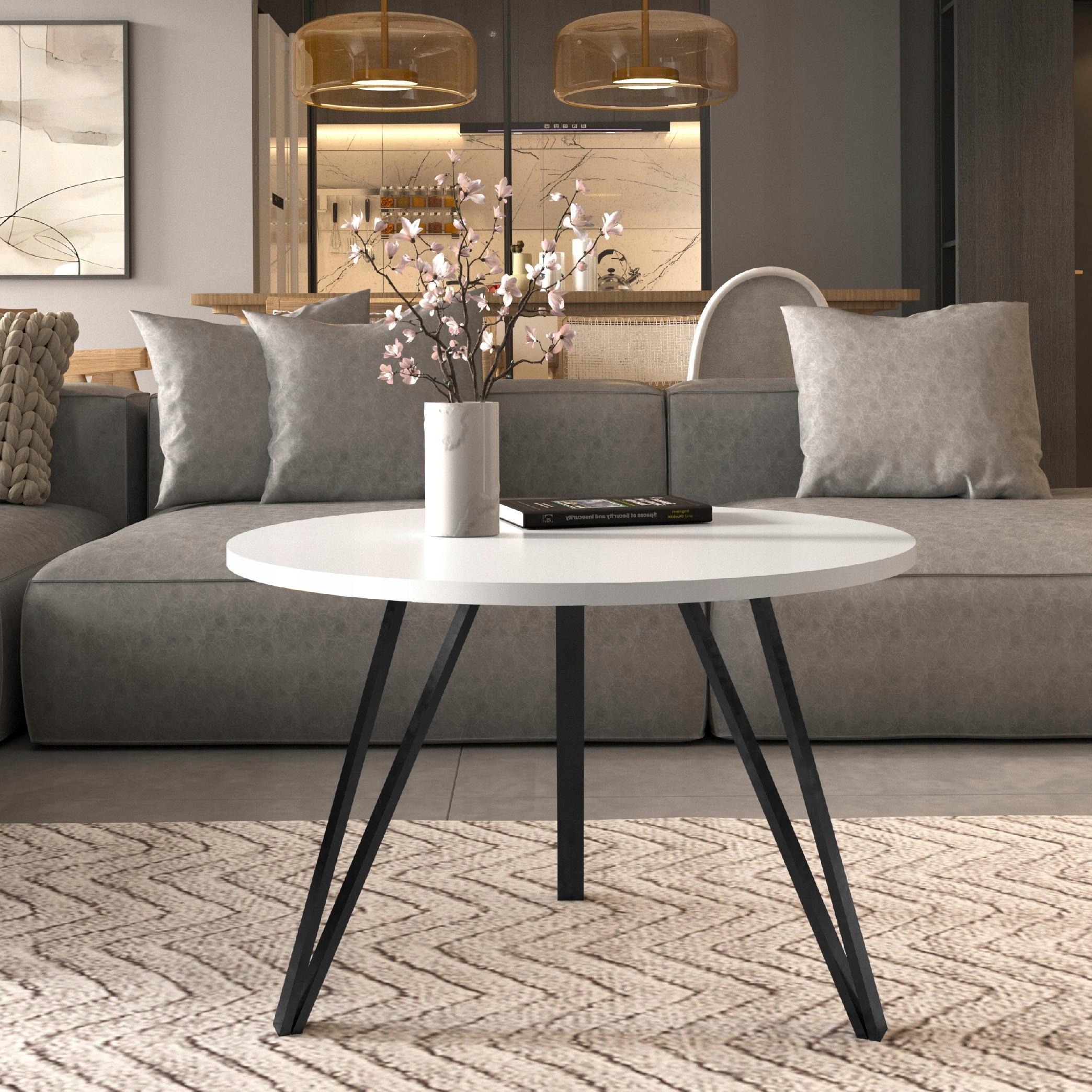 Kávový stolek kulatý bílý Loft, stolek, lavice do obývacího pokoje. Černá Bílá