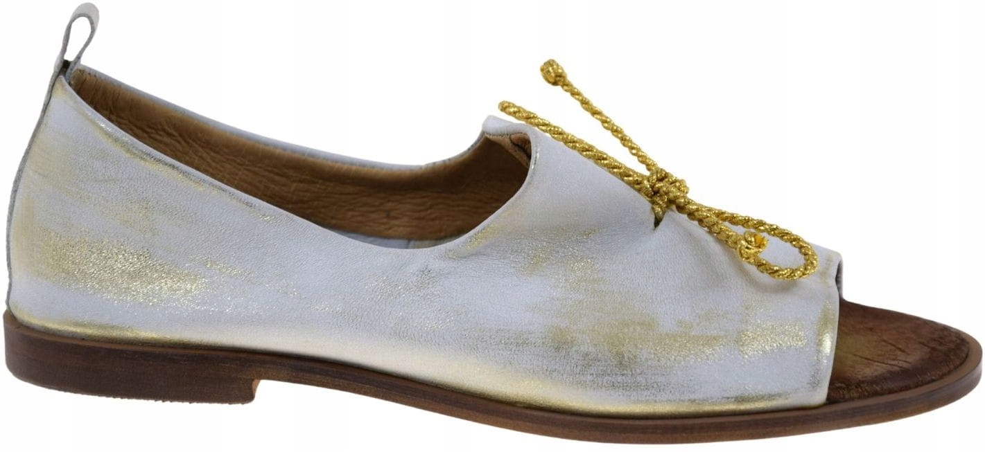 Dámské Polobotky Odkryté Prsty Béžová Zlatá Kůže Elegantní Nicole 2660 R40