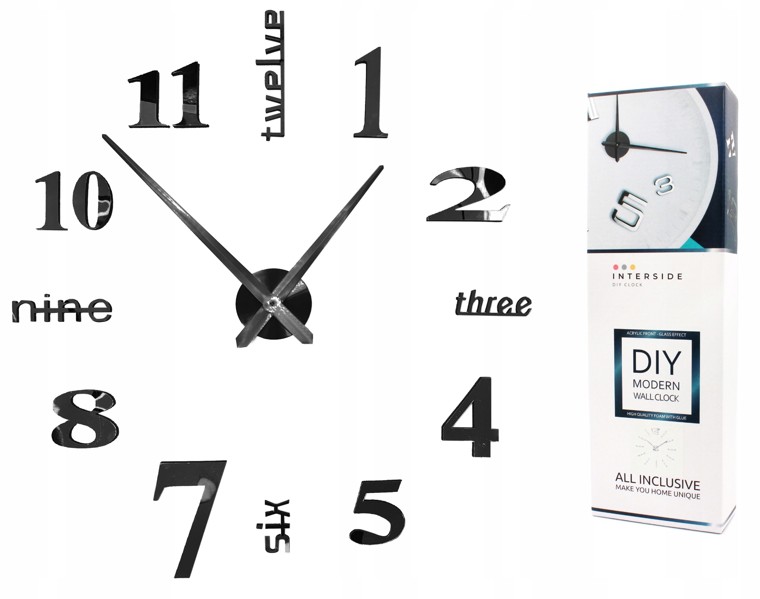 ZEGAR ŚCIENNY nowoczesny przyklejany na ścianę DIY