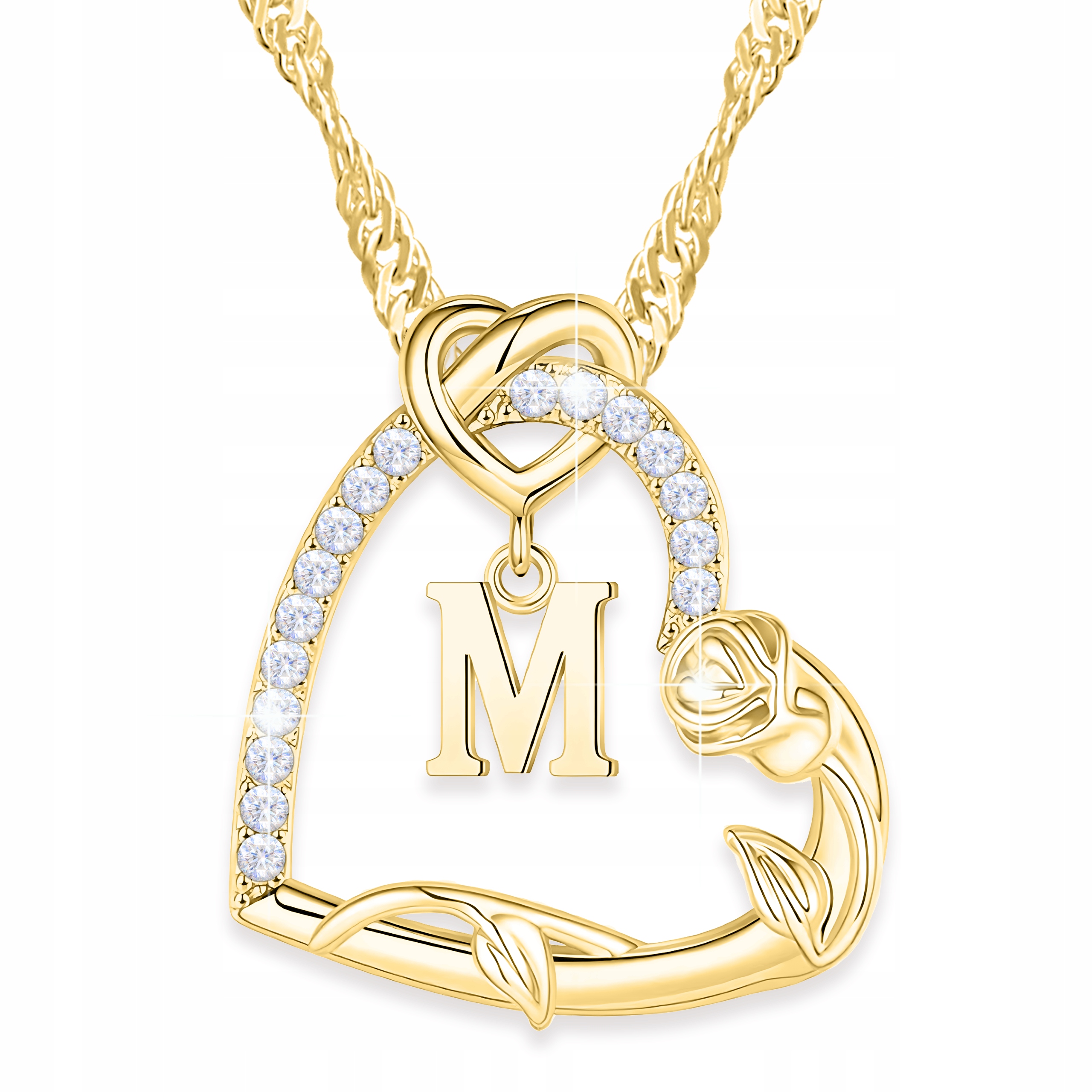 Zlatý náhrdelník 925 Srdce s písmenkem Pozlacený 585 Květ života Růže Písmeno M