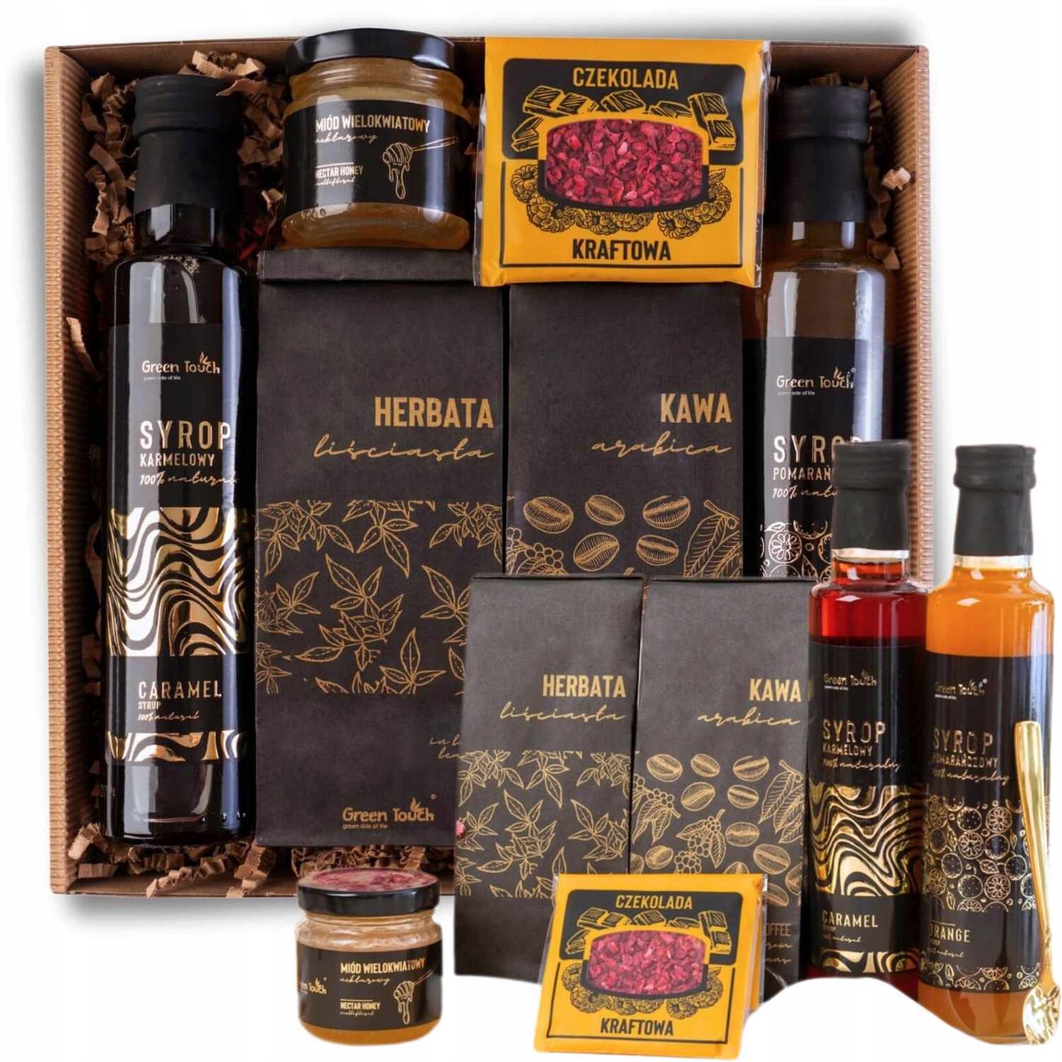 Zestaw Kosz Prezentowy Upominek Syropy Herbata Kawa Na Wielkanoc