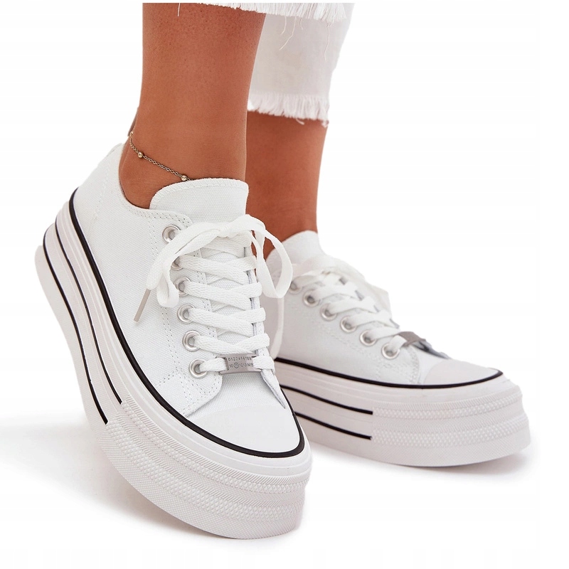 Trampki Damskie Marinae 9157 Masywna Platforma Materiałowe Białe 38