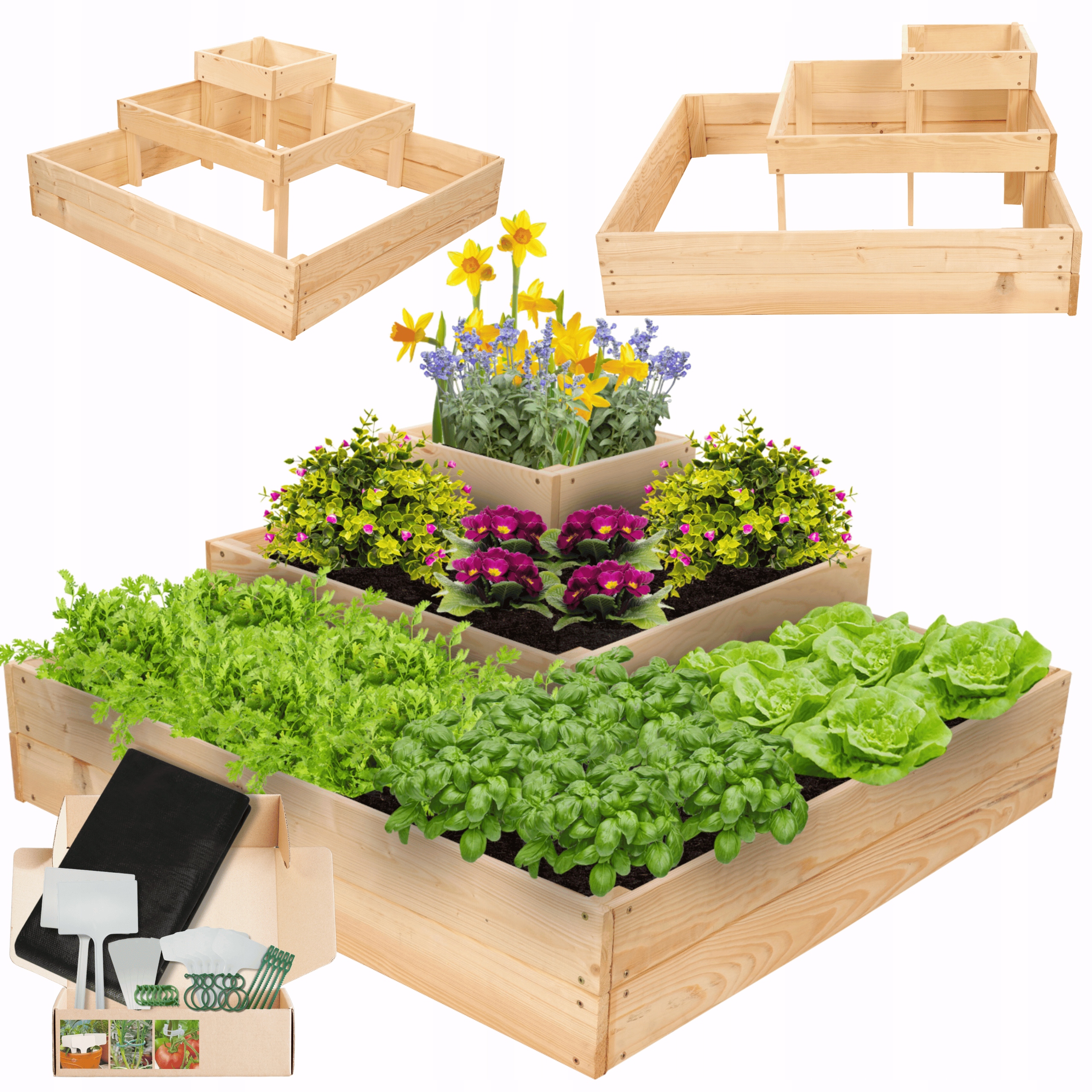 Rohový vyvýšený záhon dřevěný pařeniště kaskádový pro treláž 36x90x90