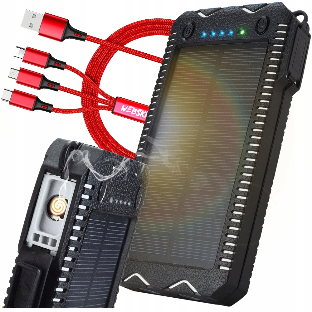 Powerbanka Solární Survival Baterie 20000 mAh Svítilna Zapalovač Kabel 3v1