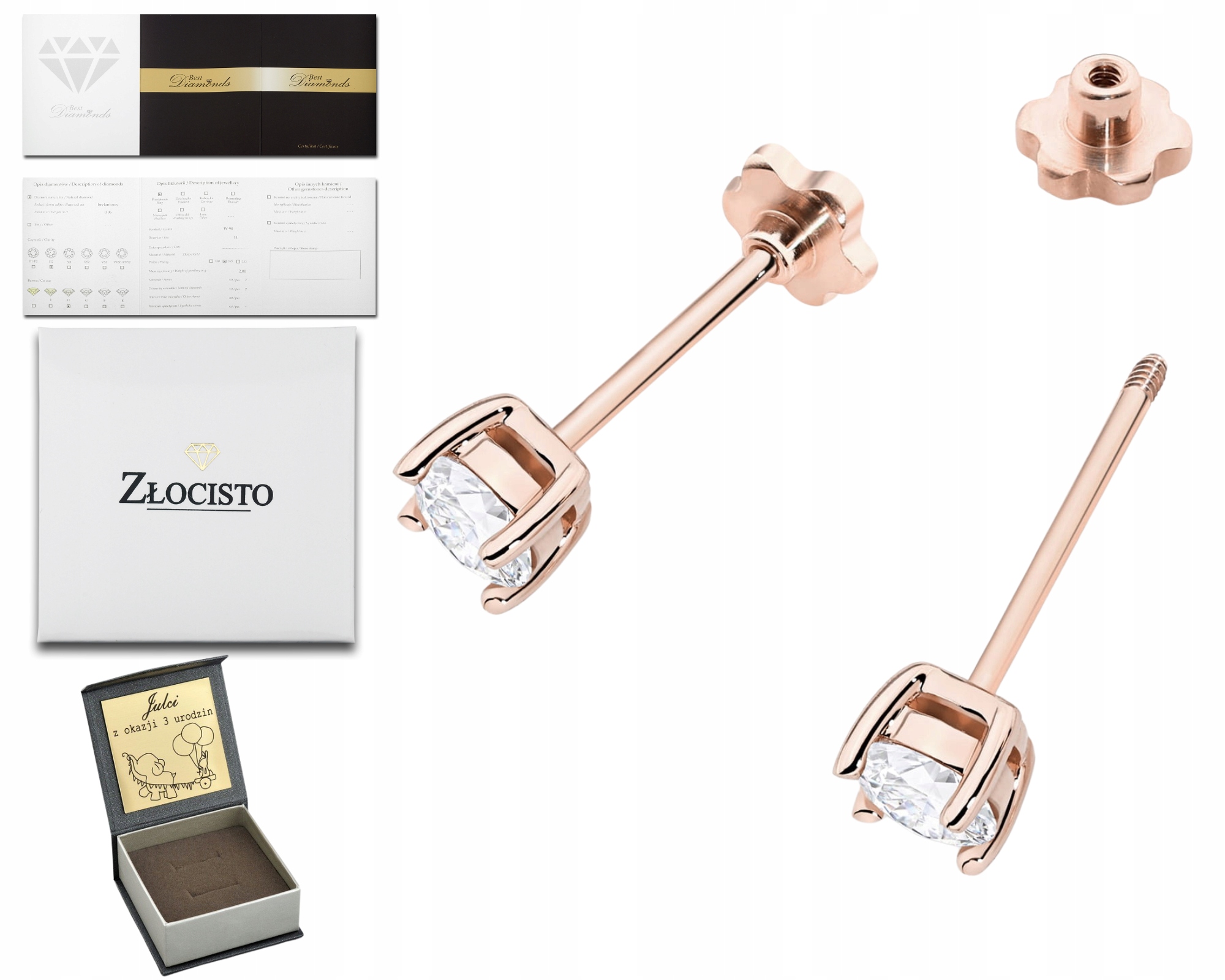 Růžové Zlato Náušnice S Diamantem Šroubovací Tyčinka Zlato 585 Jako Dárek