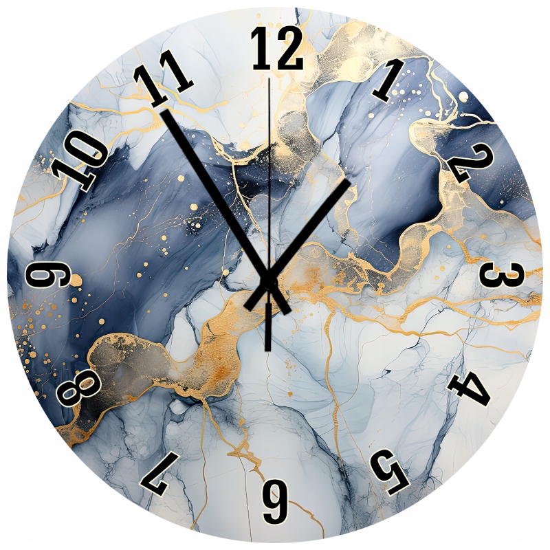 Dekorativní nástěnné hodiny s plným potiskem, modrý mramor se zlatem, 45 cm