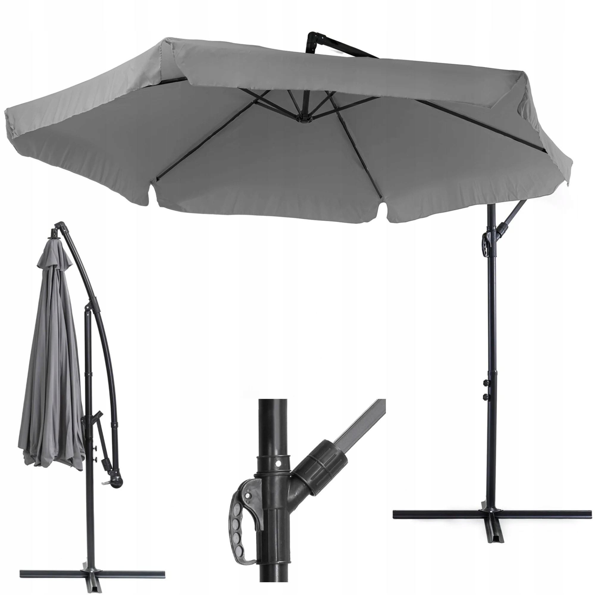 Parasol ogrodowy duży składany z wysięgnikiem regulowany Empoli szary